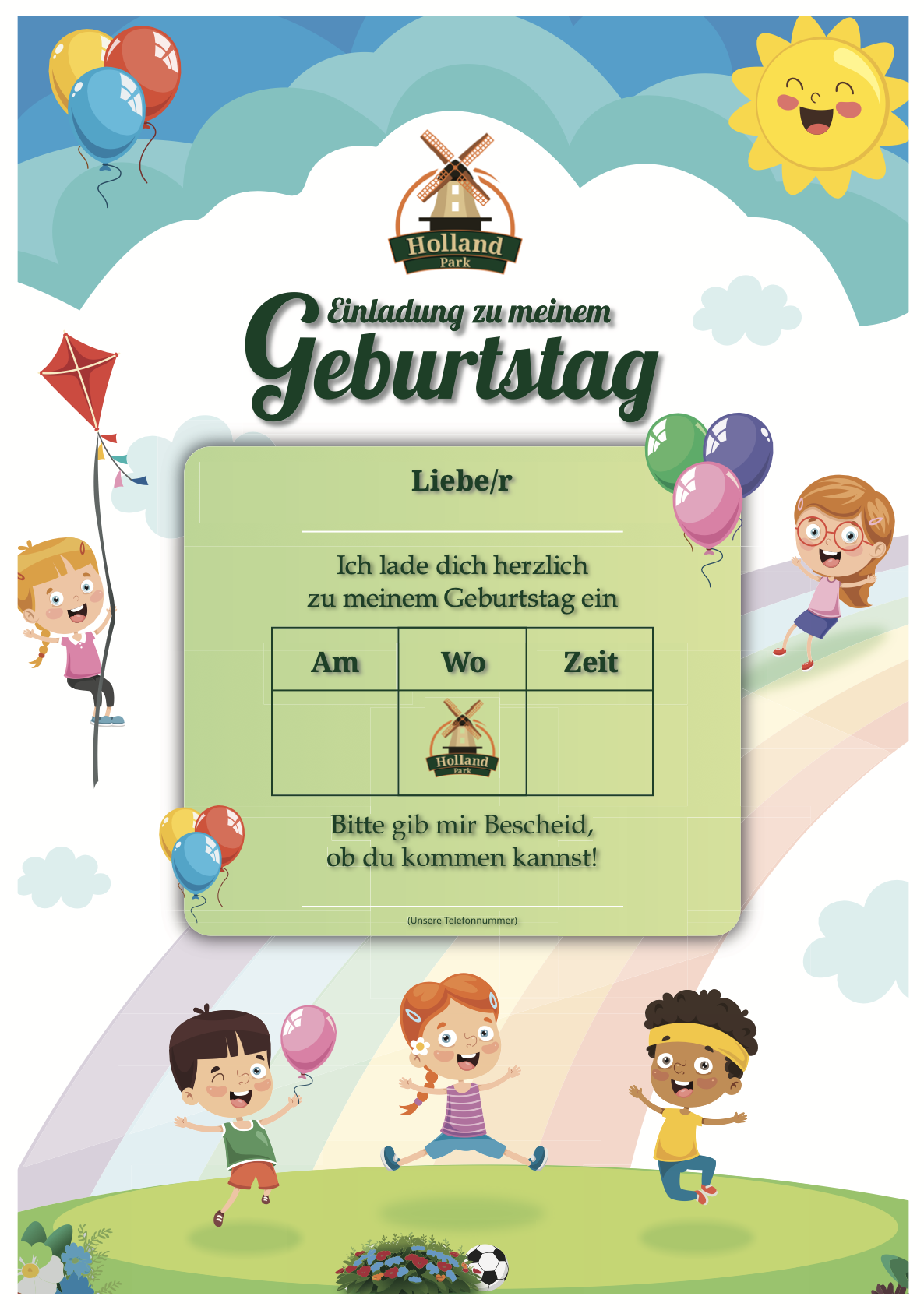 Kindergeburtstag Einladung Weiß (Holland-Park)