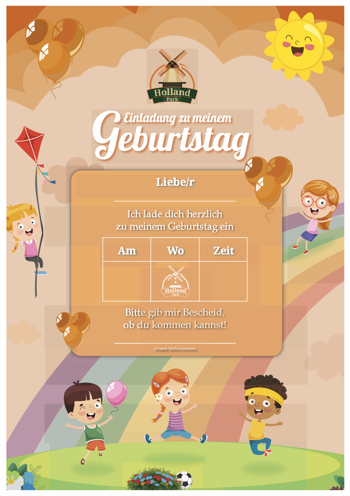 Kindergeburtstag Einladung Orange (Holland-Park)